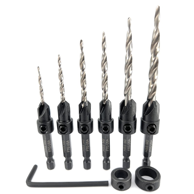 FTG USA Adjustable Wood Countersink Drill Bit Set 6 Pc