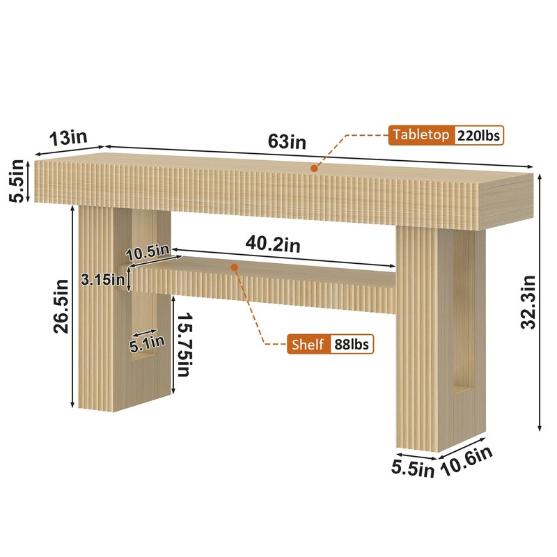 Bigbiglife 63" Fluted Console Table, Natural Oak