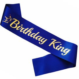LXYXUUN Birthday King Sash Royal Blue, Gold Foil Birthday Sash for King Funny Birthday Party Decorations, 21st 30th 40th 50th Bday Sash Gift Ideas