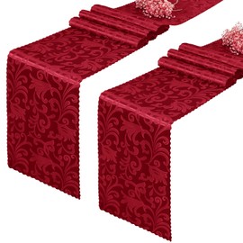 Eychei 2 Pack Red Satin Table Runner 12 x 108 Inch Long, Bright Smooth Damask Table Runner, Silky Jacquard Dinner Table Runner Decorations for Weddings, Banquet, Birthday Parties, Graduations