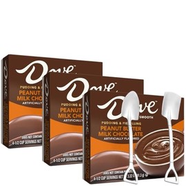 Instant Pudding & Pie Filling Mix 3.22 oz Box (Pack of 3) with Candy Freezer Mini Shovel Spoons (DØVƐ Peanut Butter Milk Chocolate) - Metal Spoons