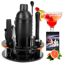 TONGTAIWQTJQ Bartender Kit,Cocktail Shaker Set 13-Piece Bar Tool Set with Acrylic Rotatable Stand for The Home,Bar（Frosted Black）