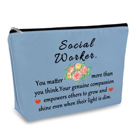 Social Worker Gifts for Women Makeup Bag Social Work Appreciation Gift Thank You Gifts for Social Worker Volunteer Coworker Blue Cosmetic Bag Christmas Thanksgiving Day Birthday Gift for Social Worker