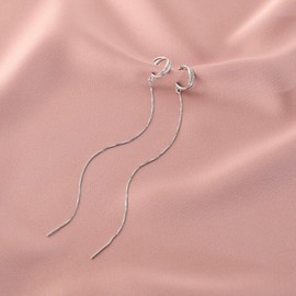 Unbranded A Pair Sterling Silver Plated CZ Cross Clip Ear Cuff Chain Threader Earrings I99