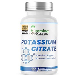 Humming Herbs Potassium Citrate Supplement | 1100 mg per Serving Delivering 398 mg Potassium | 180 Vegan Capsules | 90 Day Supply