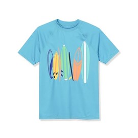 Lands' End Boys Chlorine Resistant Short Sleeve Crew Neck UPF50 Rash Guard Malibu Blue Surf Kids Husky X-Large