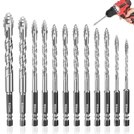 12-Piece Sawtooth Drill, Powerbit Sawtooth Drill Set, Power Bit Drill, Drill Bit with 4 Blades, Four-Edged Eccentric Drill, High Hardness Gerwant Drill Set, 3/4/5/6/8/10/12 mm Power Bit