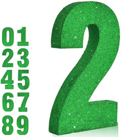 TONIFUL 7.8 Inch Green Glitter Number 2 Table Centerpiece 0-9 Birthday Party Decorations,Digit 2 for Birthday,Chrismas,Graduation,Bridal Shower,Valentine's Day,Anniversary Party Supplies