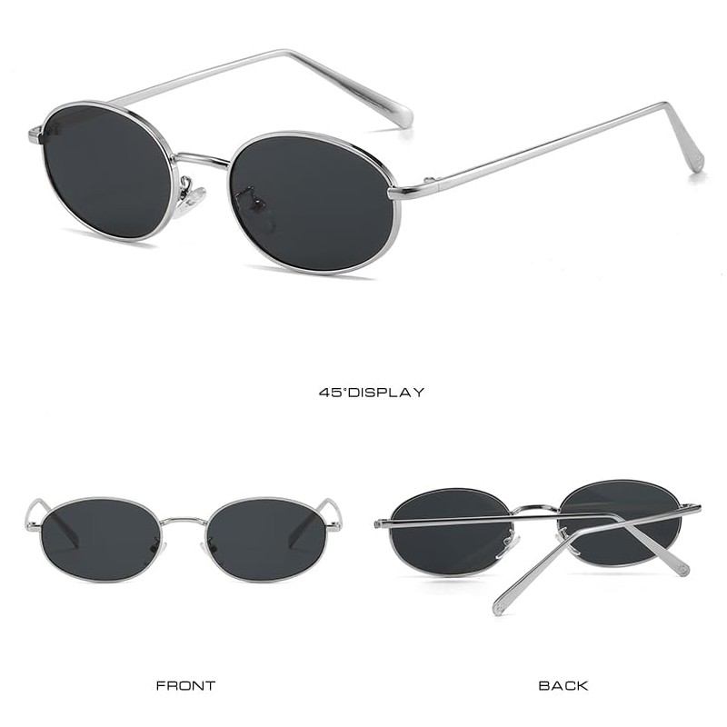 QVKUUT Retro Oval Metal Frame Sunglasses for Men and Women,