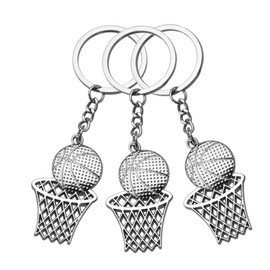 BIUDECO 3 Pcs Basketball Net Keychain Set Stainless Steel Keyring Pendant Creative Sports Bag Decoration Durable Key Holder for Enthusiasts Silver Color