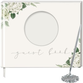 Sadara store Wedding guestbook Cover Size 8x10 inch, Wedding Memory Book Bundle with a Pencil, Guest Wedding Book, Full Color Printing with Round Photo Frame.