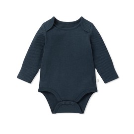 MORI Baby Unisex Long Sleeve Bodysuit in Ribbed Navy with Envelope Neck - Toddler Romper for Boys and Girls - Newborn