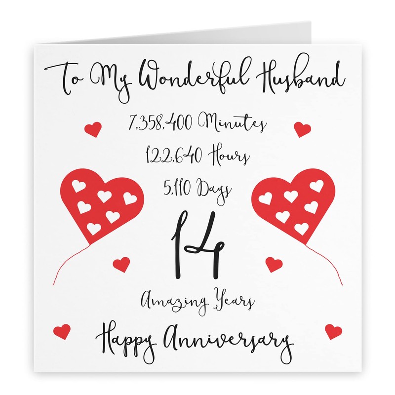 Hunts England - Romantic Husband 14th Wedding Anniversary Card -