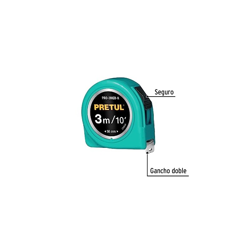 Pretul PRO-3MEB-R, Flexómetro, verde, 3 m, cinta 13 mm, Pretul,