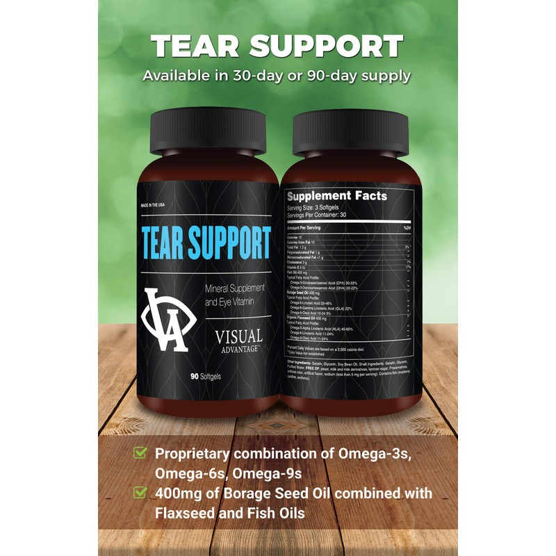 Tear Support Eye Vitamins for Dry Eyes - 3-Month Supply,