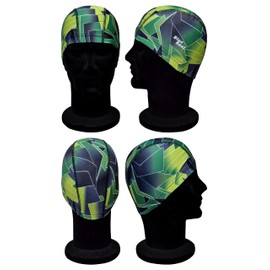 Blue Reef Elasticated Unisex Nylon Lycra Stretchy Swim Hat Bathing Cap Abstract St Tropez Print Deluxe Pull On One Size Fits All Suitable For All Ages 3+ Years (Green Print)