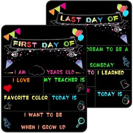 2PCS First and Last Day of School Board Sign, 14x11 in Back to School Chalkboard Sign, My First 1st Day of Kindergarten School Sign Reusable for Kids Double Sided First Day of Preschool Sign