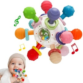 Sonajero masticar juguetes, goma dental montessori juguetes,Juguetes Sensoriales y Estimulacion Temprana (Blanco)                                     