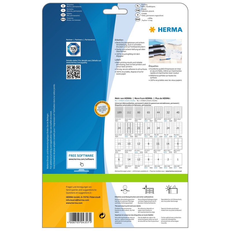 HERMA 4357 Universal Etiketten, 25 Blatt, 48,5 x 25,4 mm,