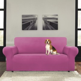 AZON Stretch Spandex Couch Cover,Soft Washable 1 Piece Sofa Slipcover for 2 Cushion with Elastic Furniture Protector for Pets, Kids(Medium,Rose Red)