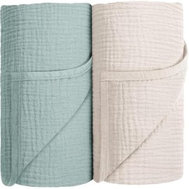 Susurration Baby Swaddling Cloth Muslin Blanket 100% Cotton Thin Breathable Baby Swaddle Blanket Cloths for Boys and Girls Pack of 2 100 x 100 cm (Light Green)