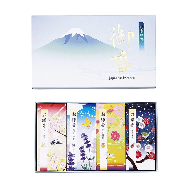 Maruesu 10S252 Assorted Mini Incense Incense, Four Seasons Scents (Sakura, Lavender, Cosmos, Plum) Made in Japan