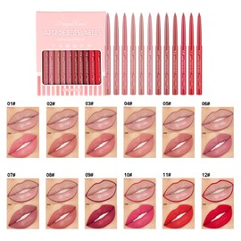 12 Colours Lip Liner Set, Matte Lip Liner Pen, Lipstick Set, Durable and Waterproof, Lip Liner Waterproof, Highly Pigmented, Smooth Texture, Natural Lips, Make-Up Gift