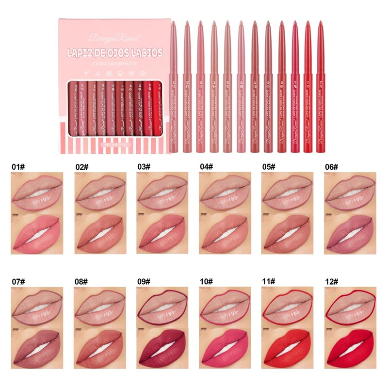 12 Colours Lip Liner Set, Matte Lip Liner Pen, Lipstick