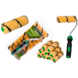 ToolSpace Set of 10 Paint Rollers - 11 cm - with Handle - Varnish Roller Paint Set Paint Rollers Long Pile Paint Roller Painting Accessories Polyacrylic Paint Roller Absorbent Roller