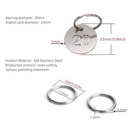 NestNook Numbered Tags with Key Ring Stainless Steel Circle Tags for Lockers, Dorms - Numbers 1 to 60