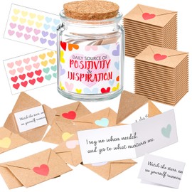 Maitys Positive Affirmation Gifts Include Positive Glass Jar with 60 Inspirational Quotes Cards 60 Mini Envelopes and 64 Heart Stickers Encouragement Appreciation Cards Gratitude Gifts for Women Men