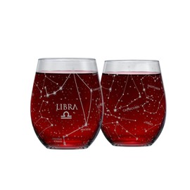 Greenline Goods Libra Stemless Wine Glasses Zodiac Libra Set Hand Etched 15 oz (Set of 2) - Astrology Sign Glassware