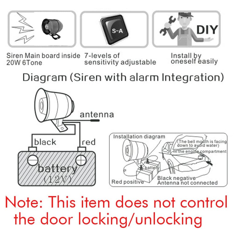 Baceyong Car Alarm System, Cw-8110 120DB Security Horn with 2