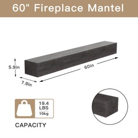 POPRHINO Fireplace Mantel Shelve, Solid Wood Baked Finish Wall-Mounted Floating Shelf for Over Fireplace, Handcrafted Floating Fireplace Mantels with Wooden Bracket, 60 x 8 x 6 Inches