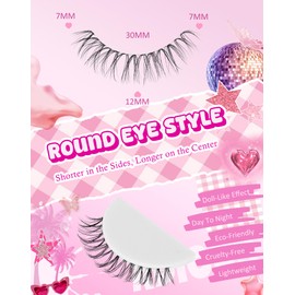 Lashes Wispy Natural Fake Lashes Fluffy Faux Mink Eyelashes Clear Band Strip Lashes 12MM Short Eyelashes Natural Look 7 Pairs