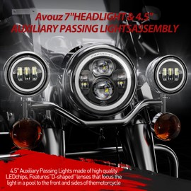 7 Inch Motorcycle LED Headlight 4.5" Fog Passing Lamps DOT Kit for Harley Davidson Street Glide Road King Electra Glide Fat boy Ultra Classic Heritage Softail Deluxe CVO Tri Glide Switchback Indian