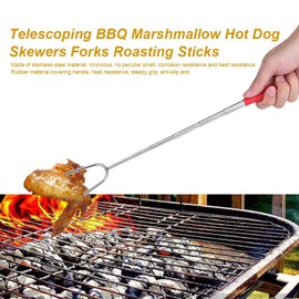5Pcs Marshmallow Smores Roasting Sticks, Telescoping Skewers, Hot Dog Forks with Wooden Handle for Outdoor BBQ Kit