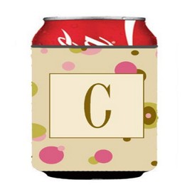 Caroline's Treasures CJ1004-CCC Letter C Initial Monogram - Tan Dots Can or Bottle Hugger Cooler Washable Drink Sleeve Collapsible Beverage Insulated Holder, Can Hugger, Multicolor