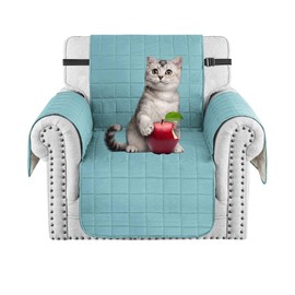 MAXIJIN Waterproof Chair Cover Slipcovers for Pets Dogs, 23.5" Quilted Armchair Sofa Cover Washable Dog Couch Covers Protector with Elastic Strap & Side Pocket (Chair, Clear Blue)