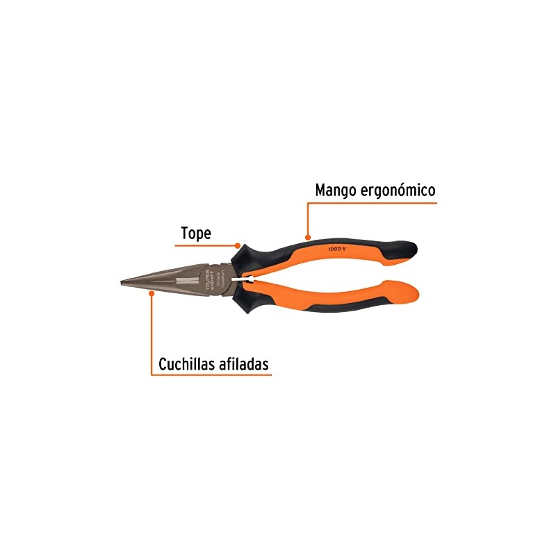 Truper Expert T203-8X, Pinzas de punta y corte Comfort Grip,