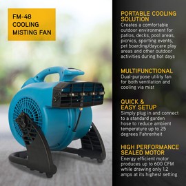 XPOWER FM-48 Heavy Duty 3-Speed Misting and Cooling Utility Fan, Blue