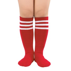 Kids Toddler Soccer Socks Red Football Softball Baseball for Girls Boys Knee High Tube Socks for Kids Christmas Gifts 1 Pack Red White 3-6T