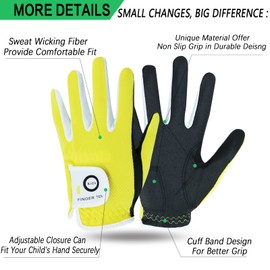 Golf Gloves Kids Youth Junior Toddler Boys Girls 1 Pack Left Hand, Breathable Microfiber Synthetic Right Handed Golfer Glove for Age 4-13 Years Old (Yellow, S)