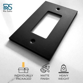 RIO SALTO Modern Metal Matte Black Wall Outlet Cover or Light Switch Cover Rocker Decora Electrical Switch Covers Decorator Plug Wall Plate Electric Outlet MIDSIZE Black Receptacle (Rocker, 1-Gang)