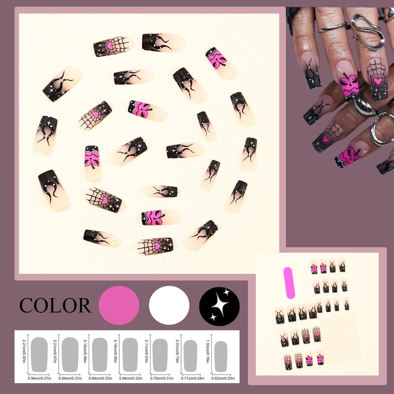 Halloween Long Square Press on Nail - Black Fake Nails