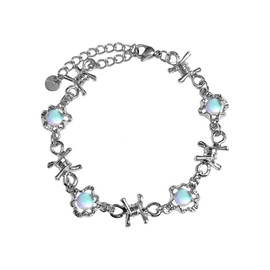 Silver Moonstone Bracelet for Women Adjustable Thorn Link Bracelet Crystal Sun Bracelet Natural Stone Bracelet Moonstone Jewelry for Women (thorn)