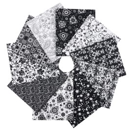 Craftido -25 Options- 100% Cotton Quilting Fabric Bundles 10pcs Fat Quarters 45.7x53.3cm (18”x21”) -Medium Weight 5.2 oz- for Quilting, Sewing Project, Patchwork, DIY Crafts - Black & White Flower