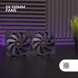 Mars Gaming MF-PWMX2 Black, 2 Fans 120 mm, Whisper Quiet FDB 12 dB, Anti-Vibration System, PWM System