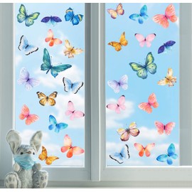 KAIRNE Pack of 31 Colourful Butterflies Window Stickers, Butterfly Window Stickers, Wall Stickers for Children's Room, Girls, Butterfly Wall Stickers, Window Picture, DIY Animals Wall Stickers for