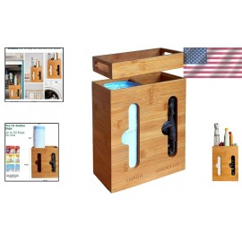 Versatile Bamboo Bag Dispenser - Space-Saving Organizer for Trash & Grocery Bags